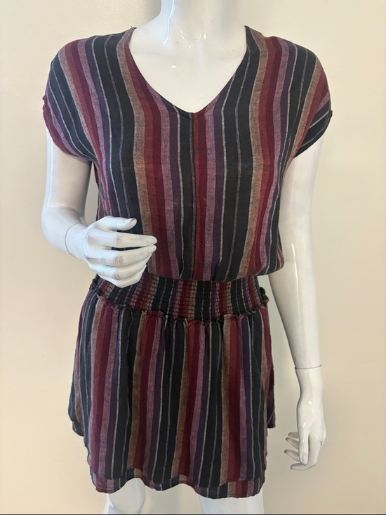 Rails Dresses & Skirts - Rails Lucca Brava Stripe VNeck Short Sleeve Linen Blend Mini Dress Smocked Waist